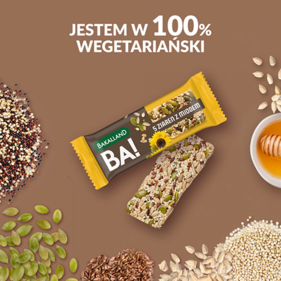 Zdjęcie produktu - 1 BAKALLAND BA! Baton 5 ziaren z miodem, 40g