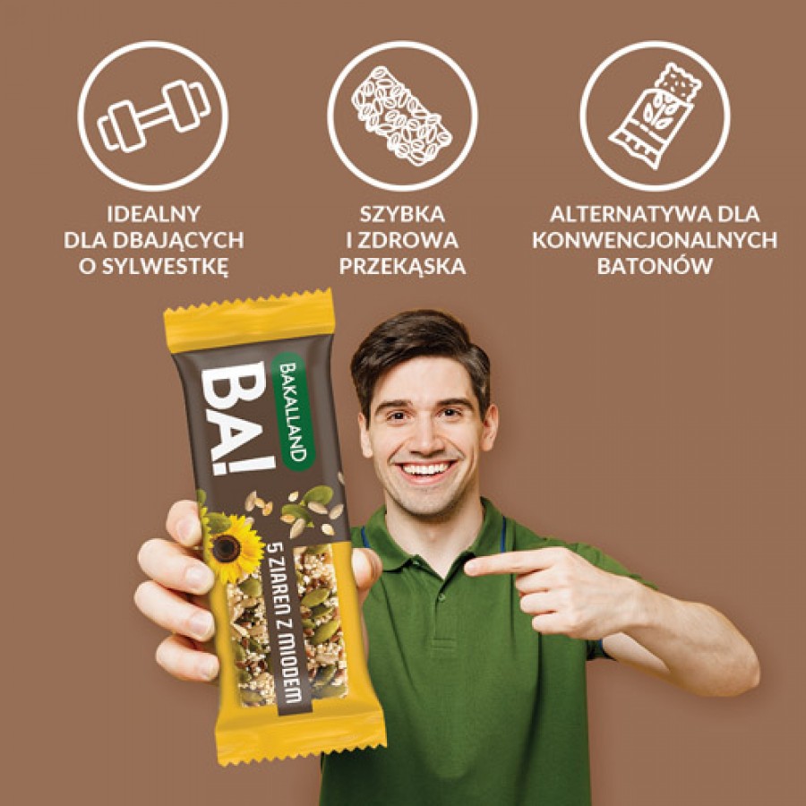 Zdjęcie produktu - 4 BAKALLAND BA! Baton 5 ziaren z miodem, 40g