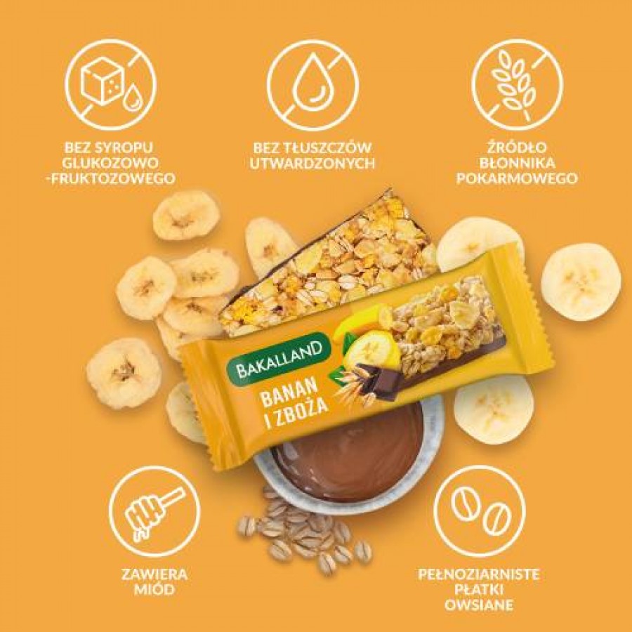 Zdjęcie produktu - 2 BAKALLAND BA! Baton zbożowy Banan, 40g