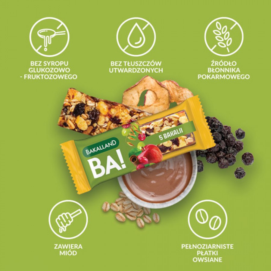 Zdjęcie produktu - 2 BAKALLAND BA! Baton zbożowy 5 bakalii, 40g