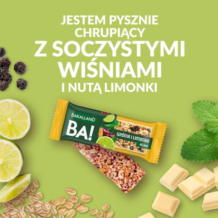 Zdjęcie produktu - 1 BAKALLAND BA!lans RELAKS Baton Wiśnia i limonka, 38g