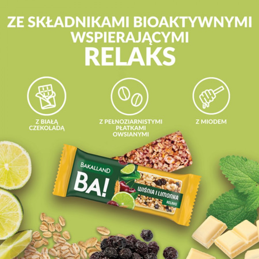 Zdjęcie produktu - 3 BAKALLAND BA!lans RELAKS Baton Wiśnia i limonka, 38g