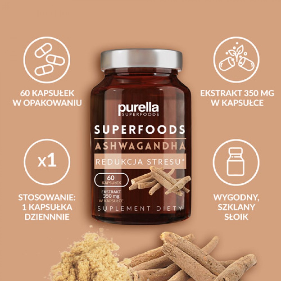 Miniaturka artykułu - #1 PURELLA Ashwagandha Redukcja stresu, 60 kapsułek