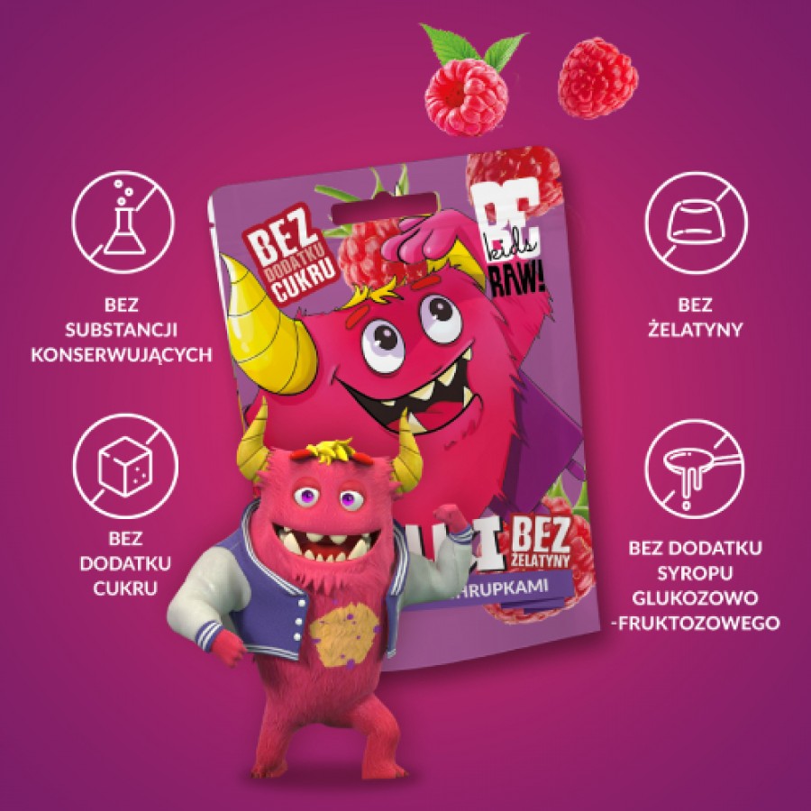 Zdjęcie produktu - 2 BeRAW Kids Żelki Malina z chrupkami, 35 g