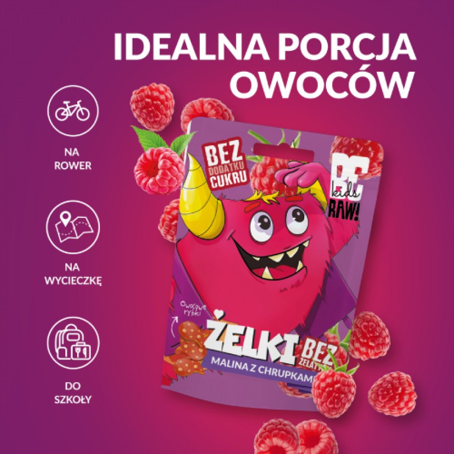 Zdjęcie produktu - 4 BeRAW Kids Żelki Malina z chrupkami, 35 g