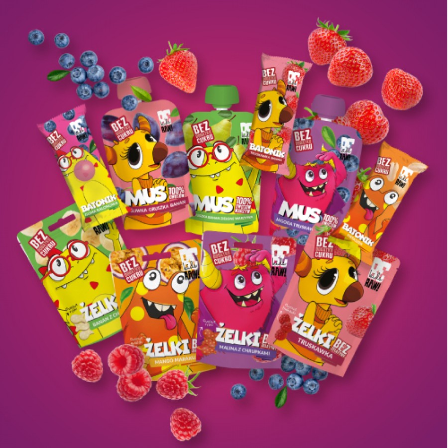 Zdjęcie produktu - 5 BeRAW Kids Żelki Malina z chrupkami, 35 g