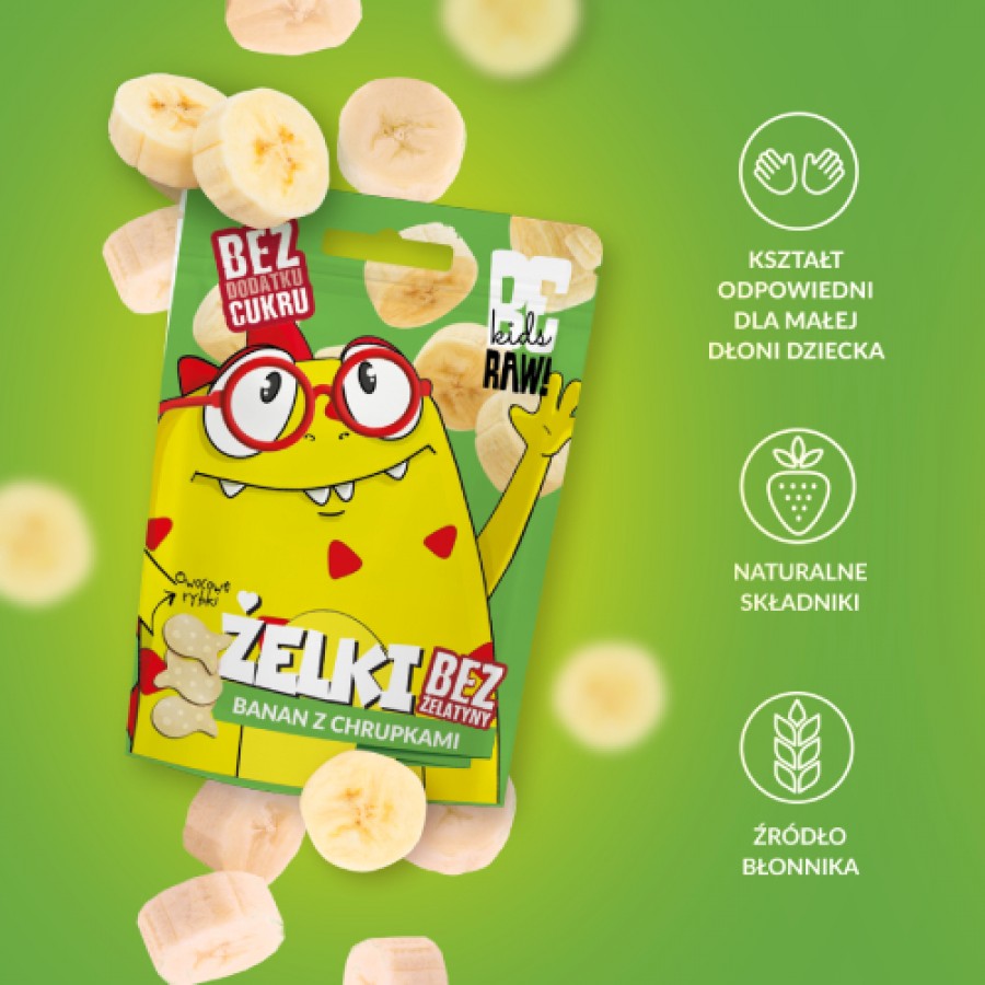 Zdjęcie produktu - 3 BeRAW Kids Żelki Banan z chrupkami, 35 g