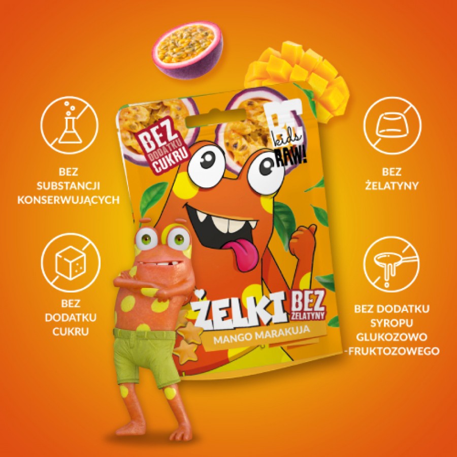 Zdjęcie produktu - 2 BeRAW Kids Żelki Mango Marakuja, 35 g