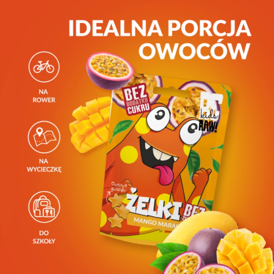 Zdjęcie produktu - 4 BeRAW Kids Żelki Mango Marakuja, 35 g