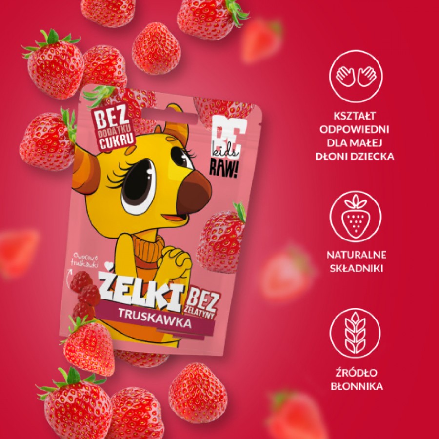 Zdjęcie produktu - 3 BeRAW Kids Żelki Truskawka, 35 g