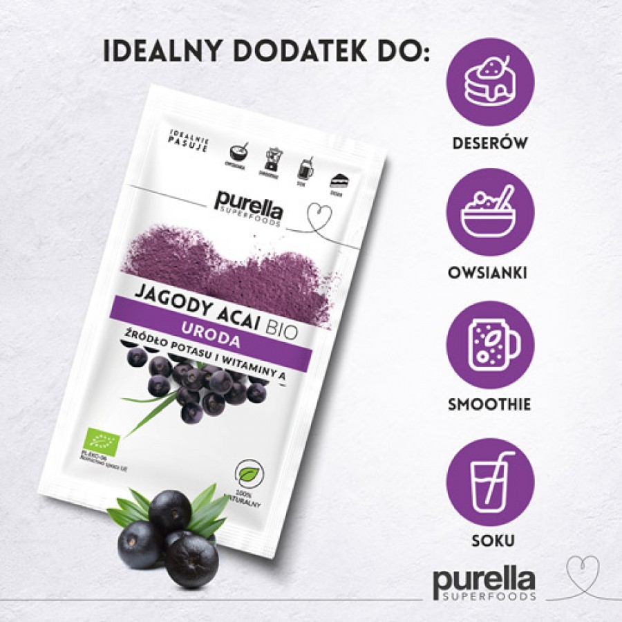 Miniaturka artykułu - #1 PURELLA Jagody Acai BIO. Odchudzanie. Potas + Witamina A, 21g