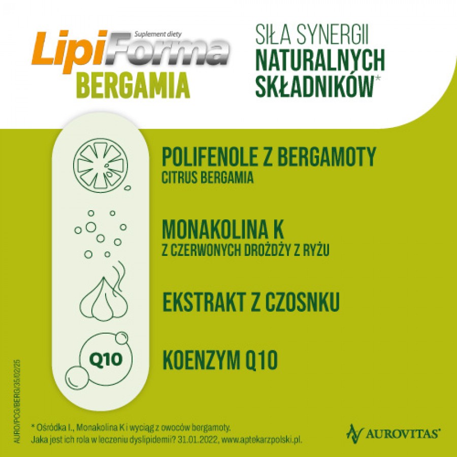 Zdjęcie produktu - 2 Lipiforma Bergamia, 30 kaps. - suplement diety z monakoliną K