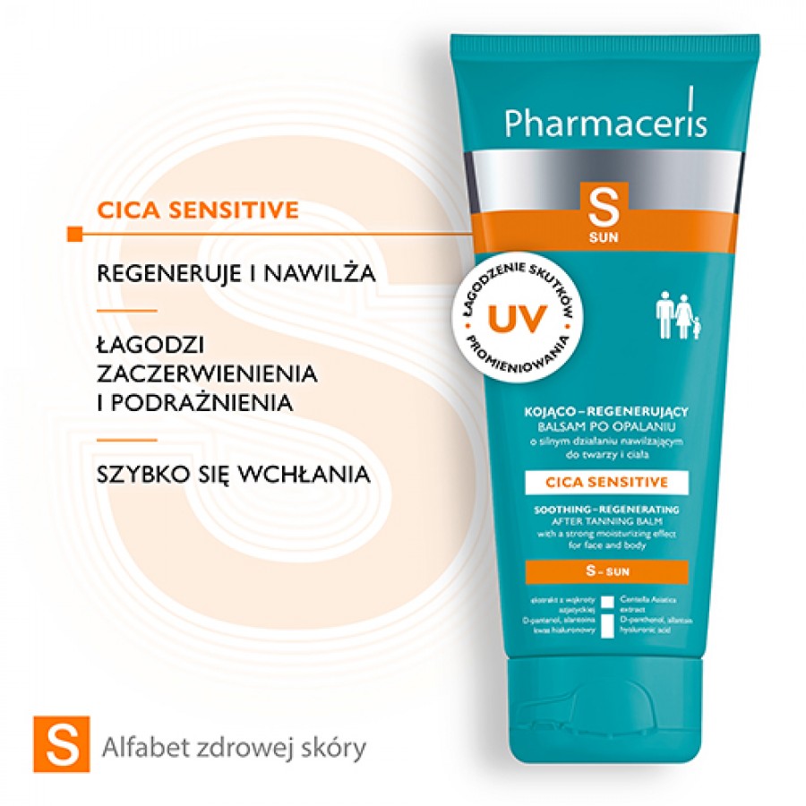 Zdjęcie produktu - 2 PHARMACERIS S kojąco-regenerujący balsam po opalaniu o silnym działaniu nawilżającym do twarzy i ciała, 200ml