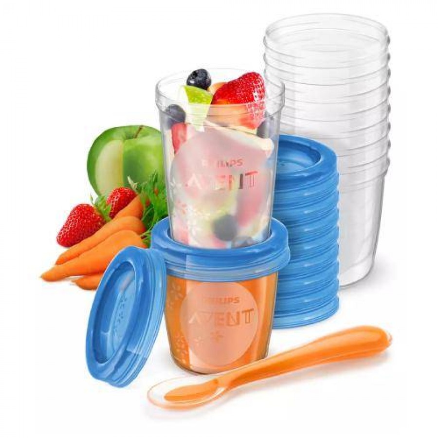Miniaturka artykułu - #0 Philips Avent Zestaw pojemnik&oacute;w na pokarm z łyżeczką, 20 szt. (10x180 ml, 10x240 ml)