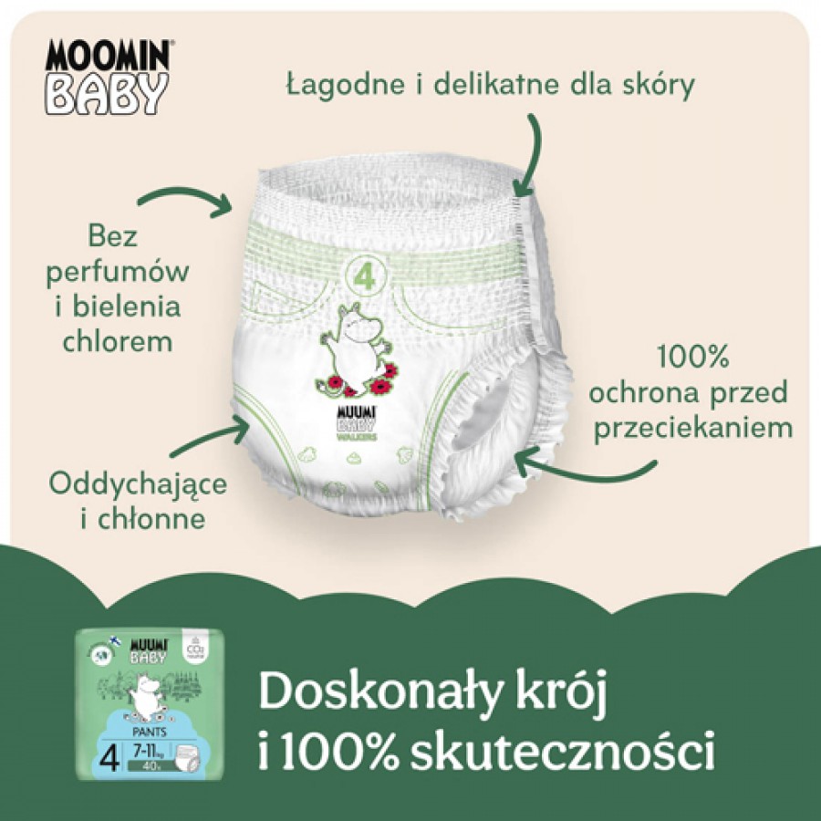 Miniaturka artykułu - #1 Muumi Baby Pants Pieluchomajtki 4 (7-11 kg), 40 szt.
