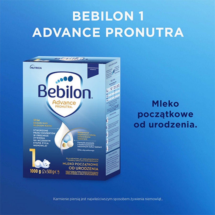 Miniaturka artykułu - #0 Bebilon Advance Pronutra 1 Mleko początkowe dla niemowląt od urodzenia, 1000 g (2 x 500 g)