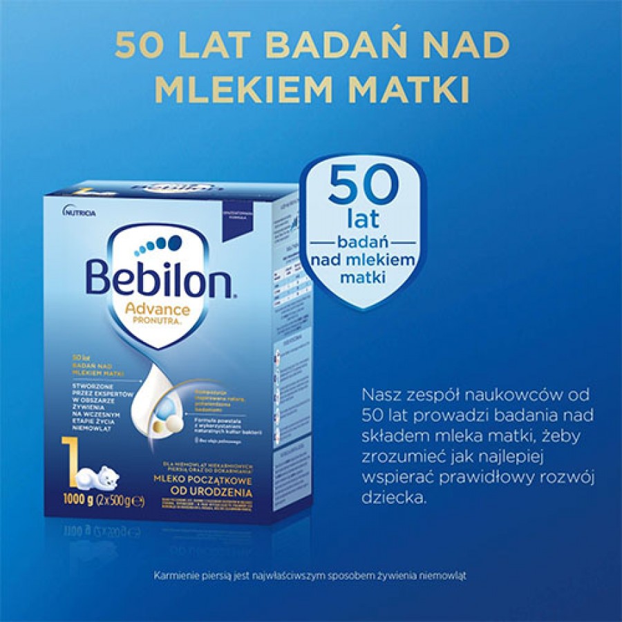 Miniaturka artykułu - #1 Bebilon Advance Pronutra 1 Mleko początkowe dla niemowląt od urodzenia, 1000 g (2 x 500 g)