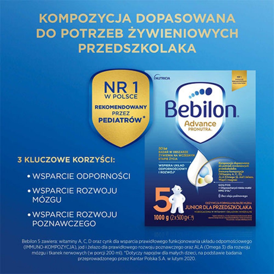 Miniaturka artykułu - #0 Bebilon 5 Advance Pronutra Junior Formuła na bazie mleka dla przedszkolaka, 1000 g (2 x 500 g)