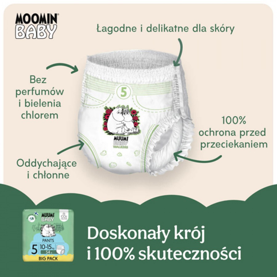 Miniaturka artykułu - #1 Muumi Baby Pants Pieluchomajtki 5 (10-15 kg), 54 szt.