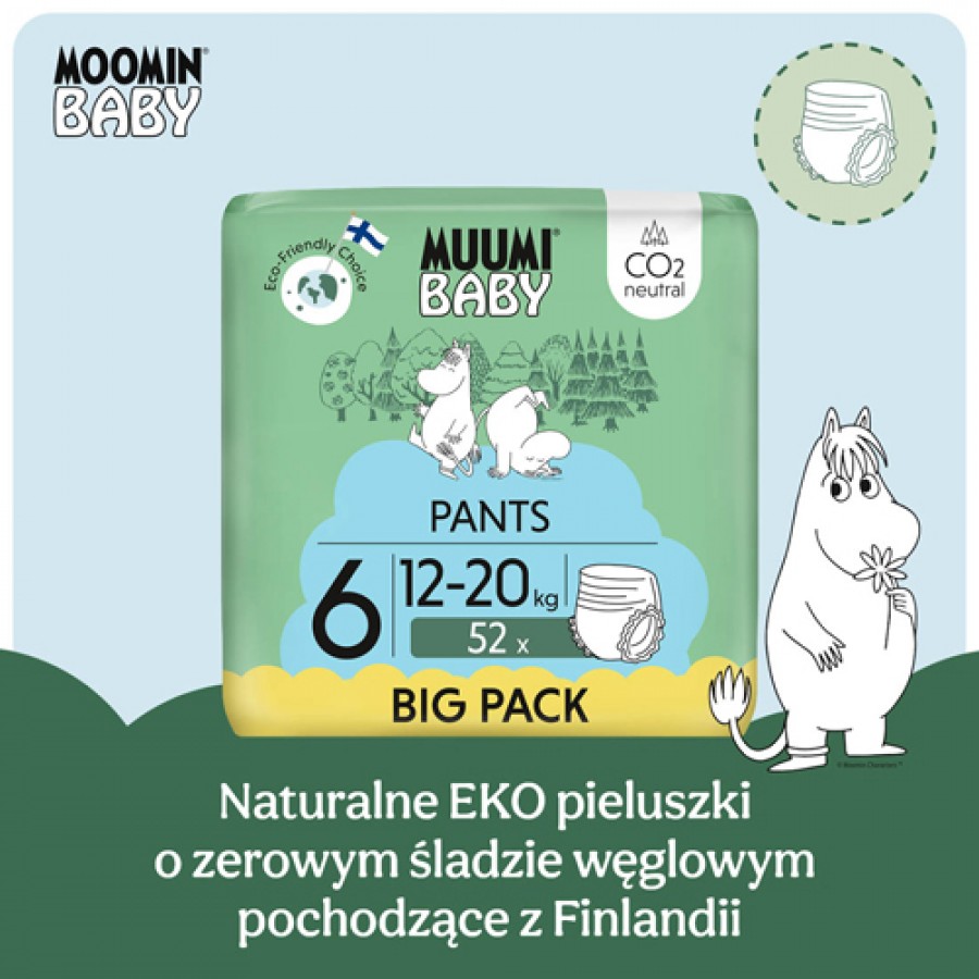 Miniaturka artykułu - #0 Muumi Baby Pants Pieluchomajtki 6 (12-20 kg), 52 szt.