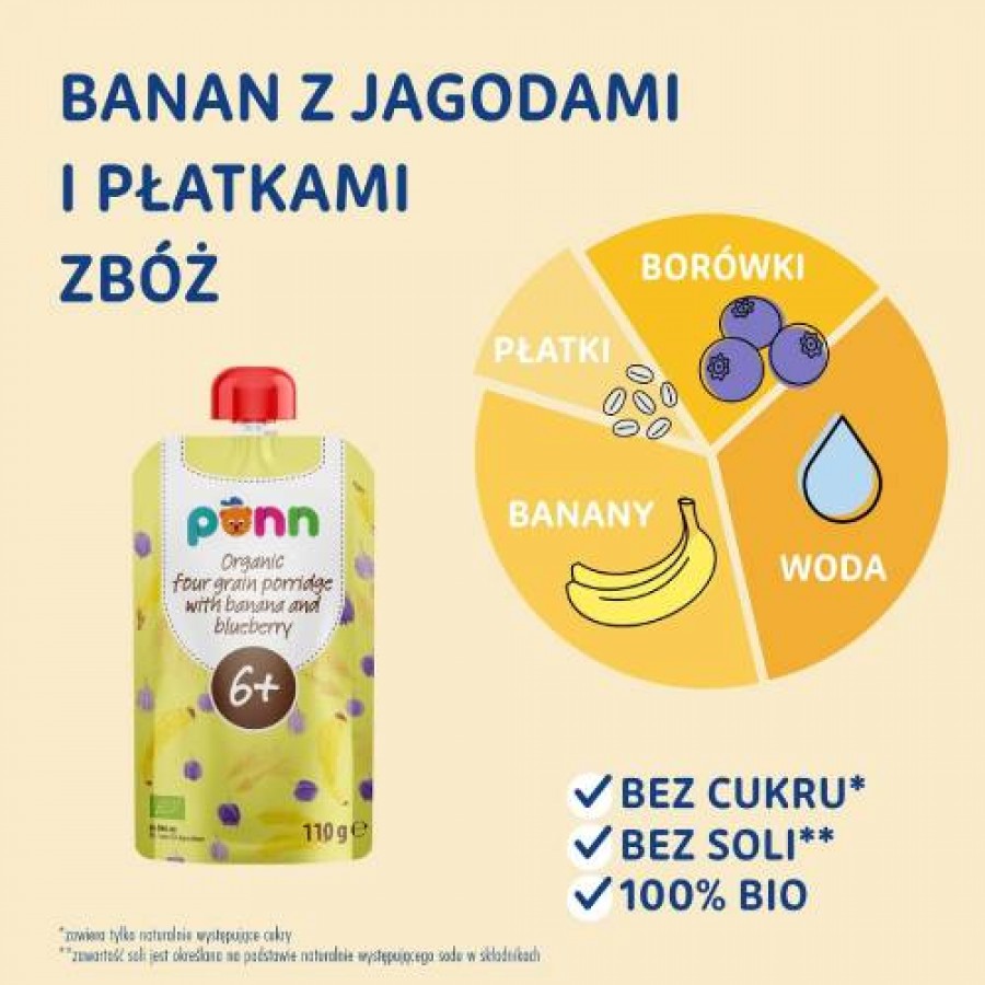 Miniaturka artykułu - #0 SALVEST P&Otilde;NN BIO Banan z jagodami i płatkami zb&oacute;ż, 110 g