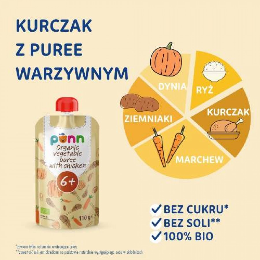 Miniaturka artykułu - #0 SALVEST P&Otilde;NN BIO Kurczak z puree warzywnym, 110g