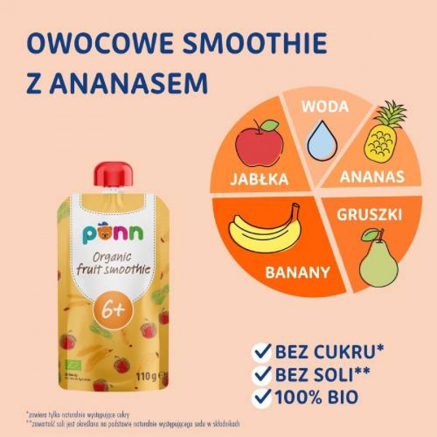 Miniaturka artykułu - #0 SALVEST P&Otilde;NN BIO Owocowe smoothie z ananasem, 110g