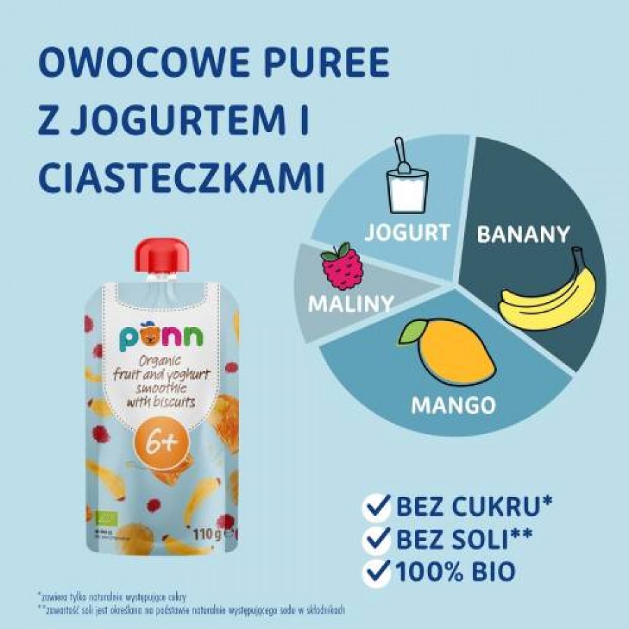 Miniaturka artykułu - #0 SALVEST P&Otilde;NN BIO Owocowe puree z jogurtem i ciasteczkami, 110g