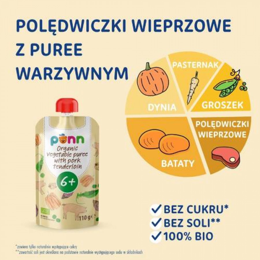 Miniaturka artykułu - #0 SALVEST P&Otilde;NN BIO Polędwiczki wieprzowe z puree warzywnym, 110g