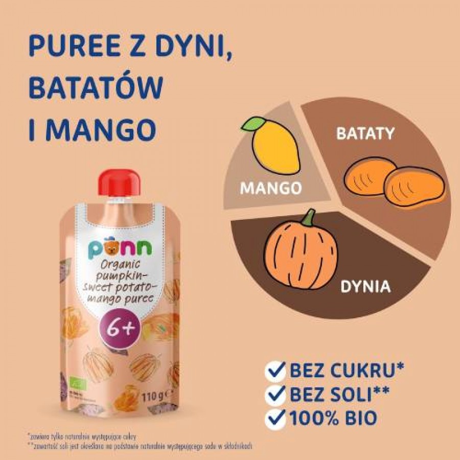 Zdjęcie produktu - 0 SALVEST P&Otilde;NN BIO Puree z dyni, batat&oacute;w i mango, 110g