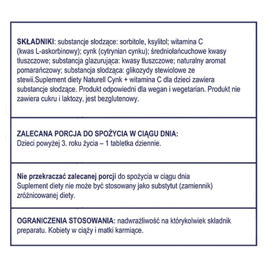 Zdjęcie produktu - 4 Naturell Cynk + Witamina C dla dzieci, 60 tabletek do żucia