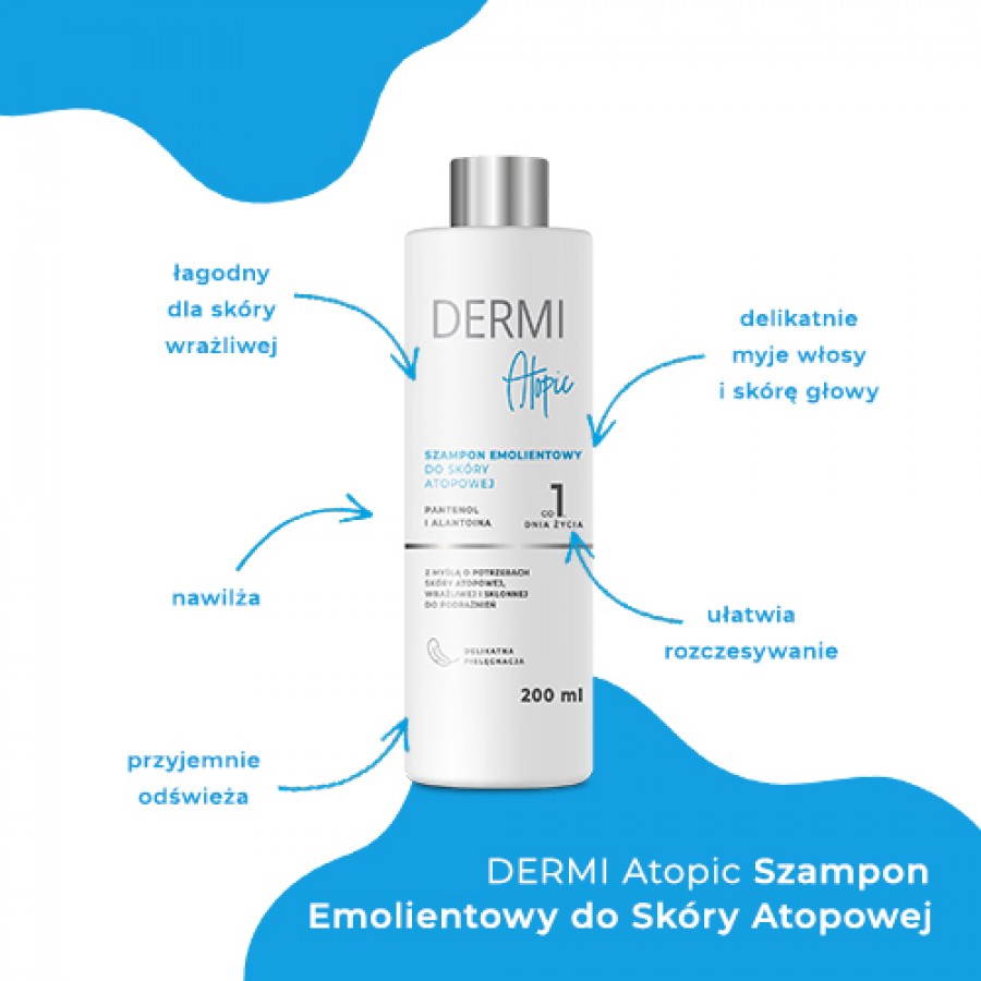 Miniaturka artykułu - #0 DERMI Atopic Szampon emolientowy do sk&oacute;ry atopowej, 200ml