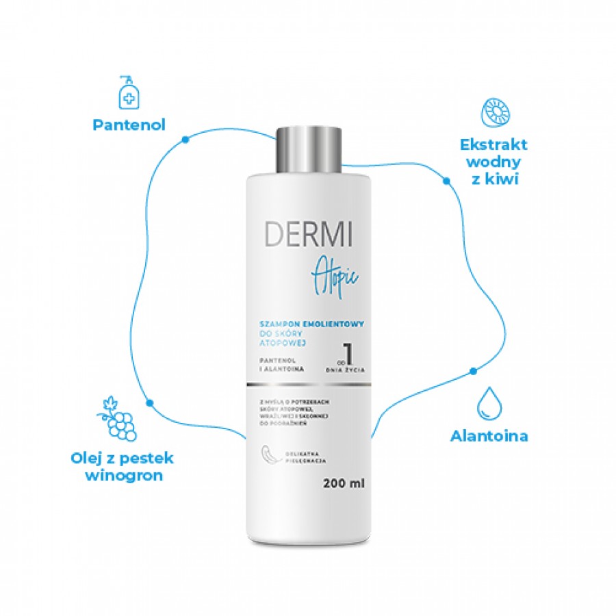 Zdjęcie produktu - 2 DERMI Atopic Szampon emolientowy do sk&oacute;ry atopowej, 200ml