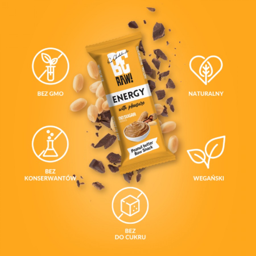 Zdjęcie produktu - 2 BeRAW Energy Peanut Butter Baton o smaku masła orzechowego, 40g