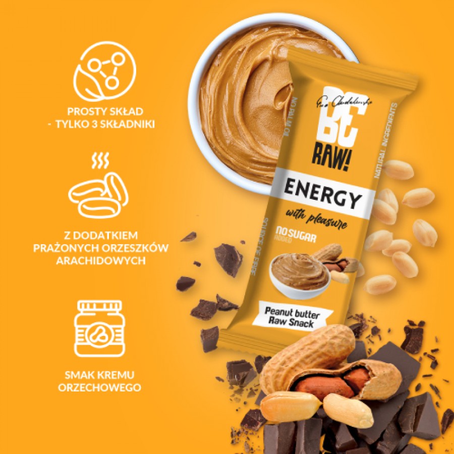 Zdjęcie produktu - 3 BeRAW Energy Peanut Butter Baton o smaku masła orzechowego, 40g