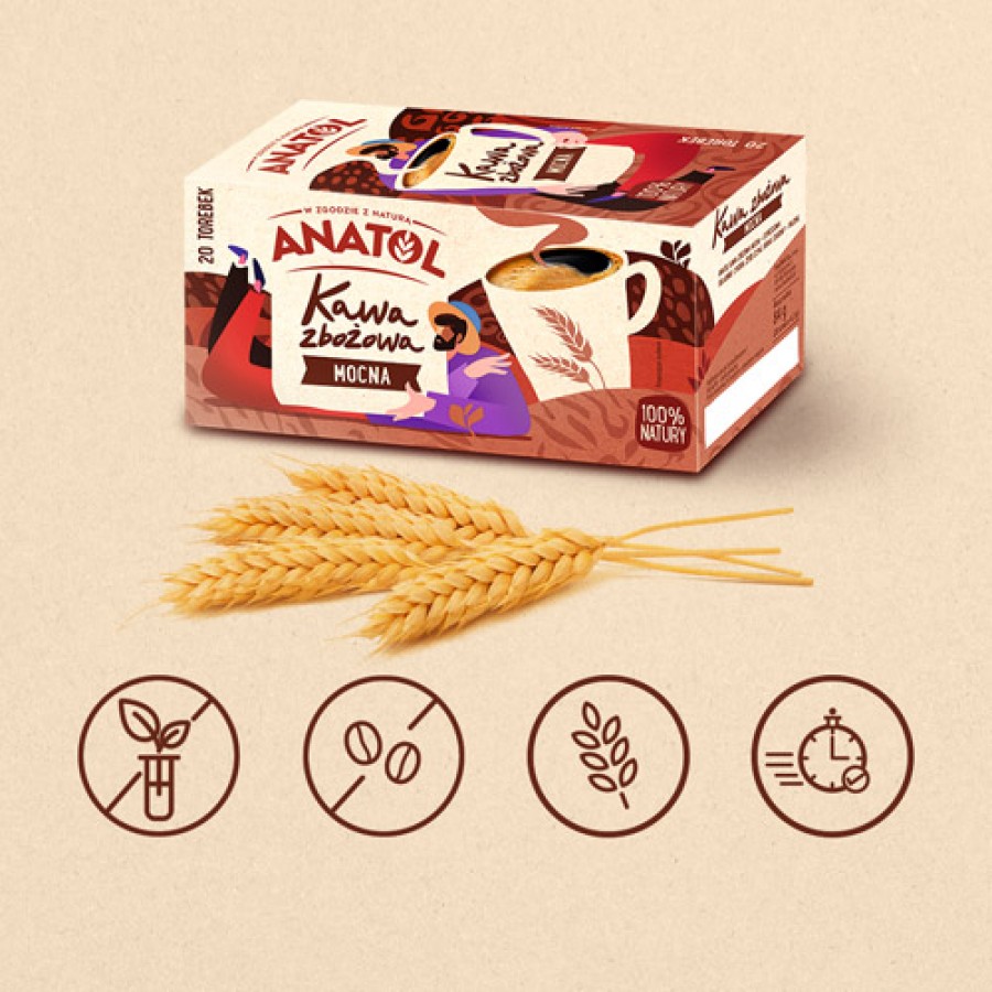 Miniaturka artykułu - #1 ANATOL Kawa zbożowa mocna ekspresowa, 20x4,2g
