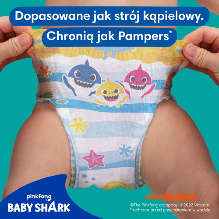 #3 – Pampers Splashers 4-5 (9-15 kg) jednorazowe pieluszki do pływania Baby Shark, 11szt.