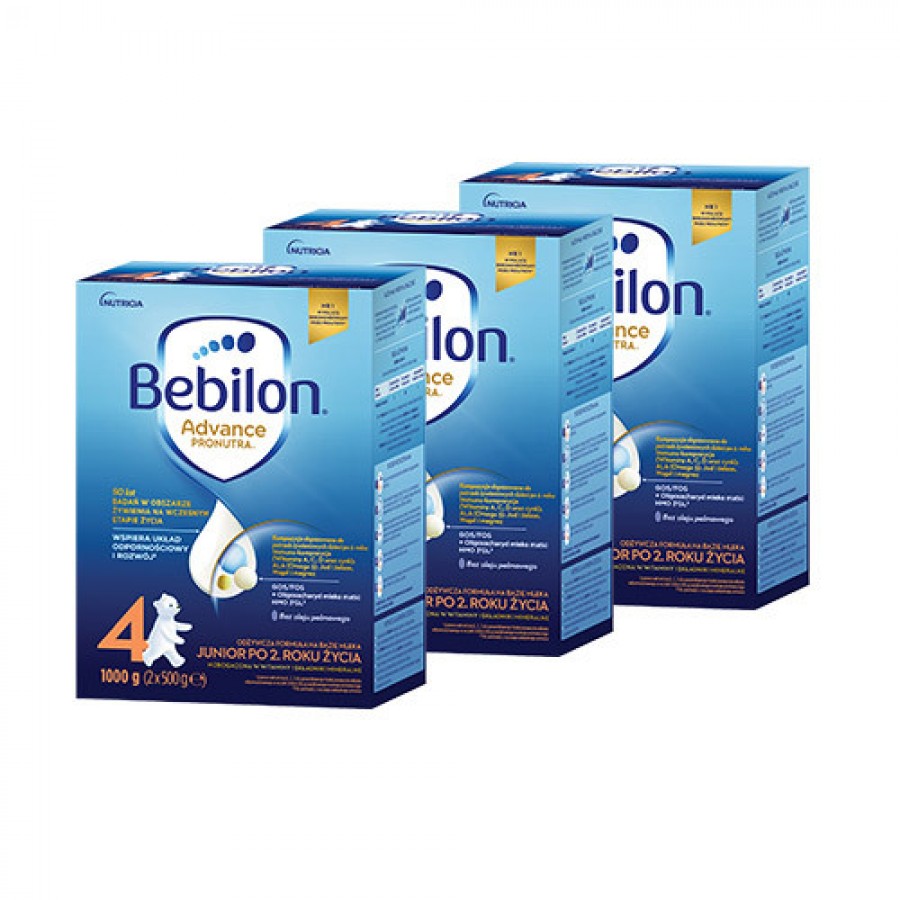 Miniaturka artykułu - #0 Zestaw Bebilon 4 Pronutra Advance Junior Formuła na bazie mleka po 2. roku życia, 3x 1000g