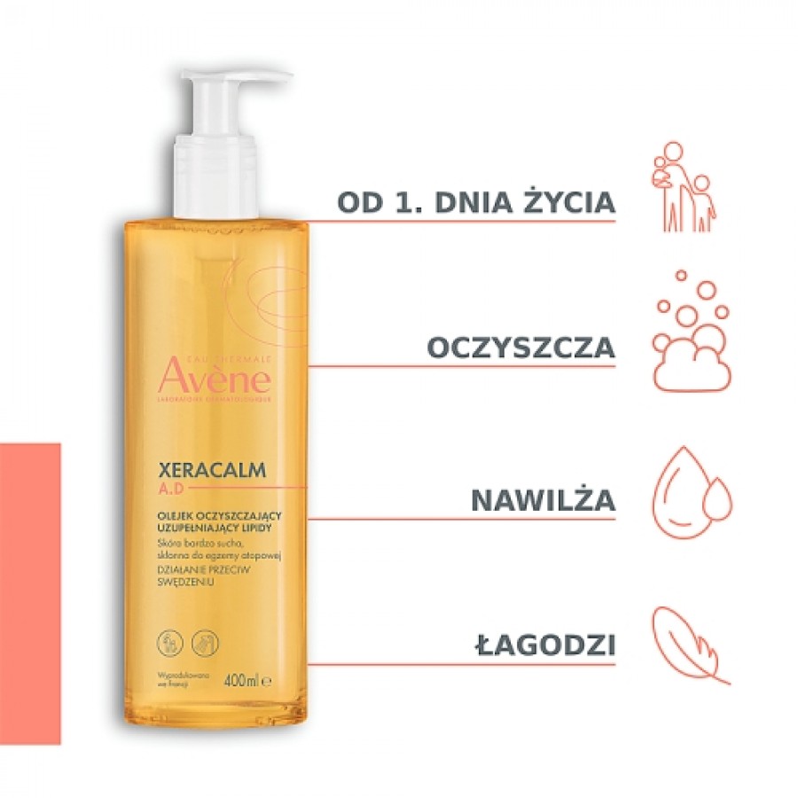 Zdjęcie produktu - 1 AVENE XERACALM A.D Uzupełniający lipidy olejek oczyszczający, 400ml
