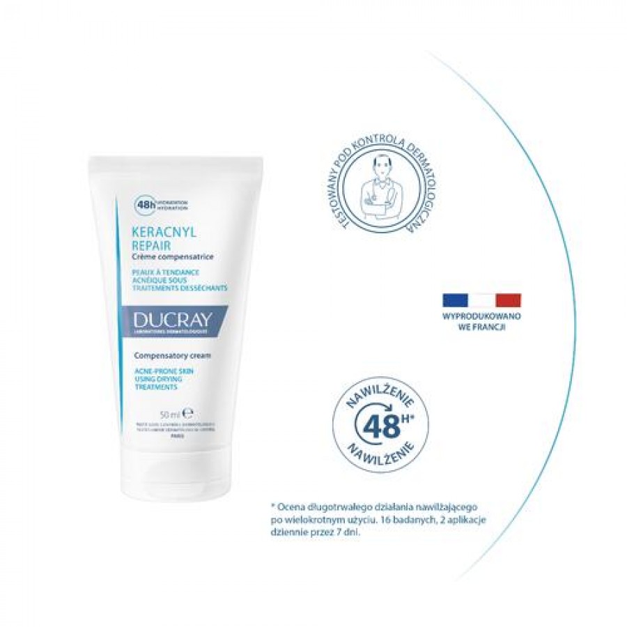 Zdjęcie produktu - 2 Ducray Keracnyl Repair Krem odbudowujący do sk&oacute;ry trądzikowej, 50 ml