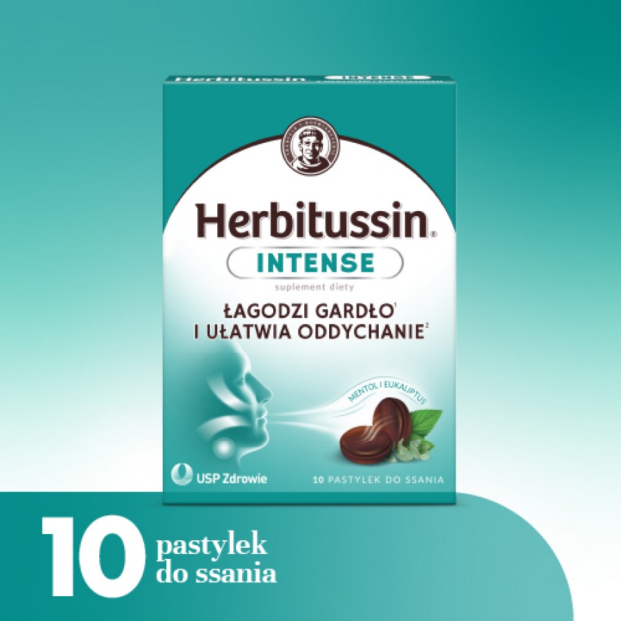 Miniaturka artykułu - #0 Herbitussin Intense Mentol i Eukaliptus, 10 pastylek do ssania