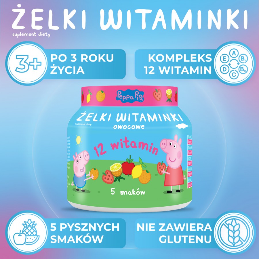 Zdjęcie produktu - 2 DOMOWA APTECZKA Żelki witaminki świnka Peppa, 180g
