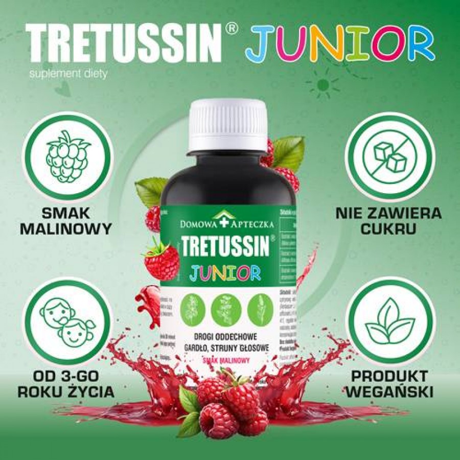 Zdjęcie produktu - 2 Tretussin Junior smak malinowy, 165ml