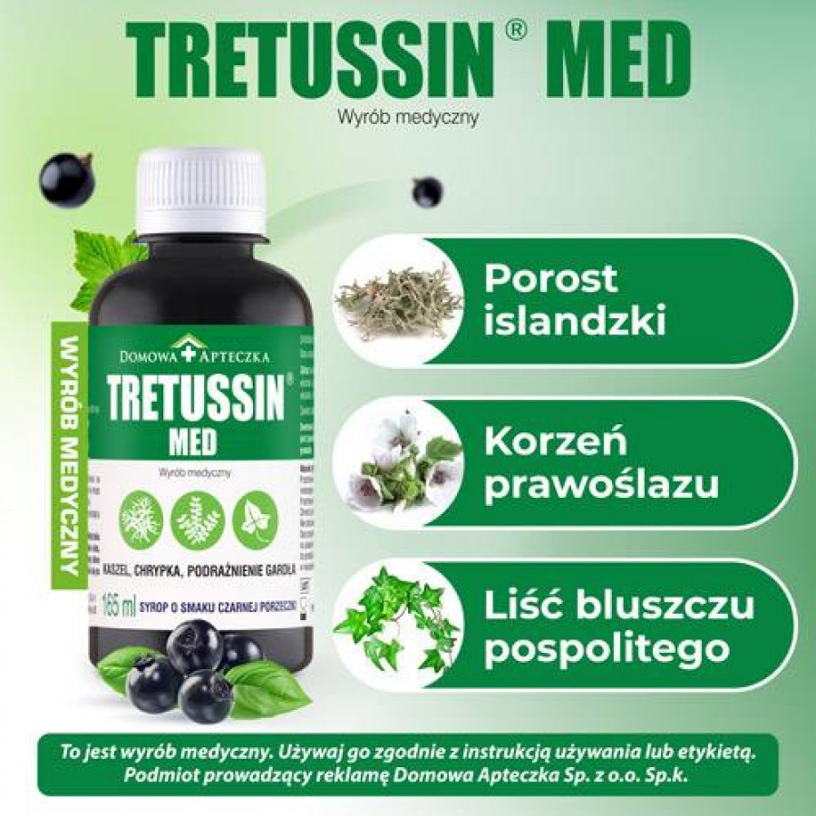 Miniaturka artykułu - #1 Tretussin Med Syrop o smaku czarnej porzeczki, 165ml