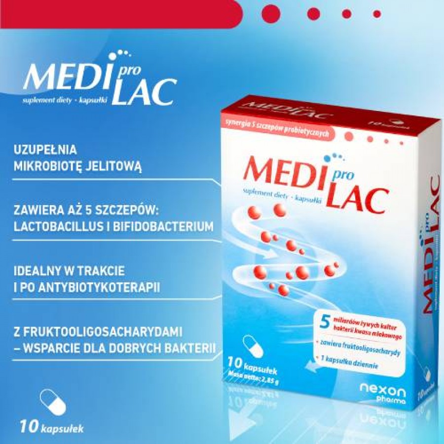Miniaturka artykułu - #0 MediproLac Probiotyk + Prebiotyk, 10kaps.