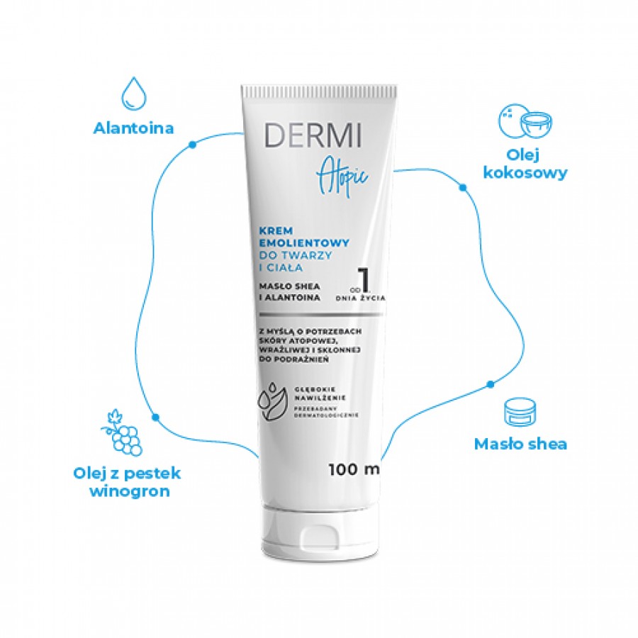 Zdjęcie produktu - 2 Dermi Atopic Krem emolientowy do twarzy i ciała, 100ml