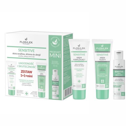 Miniaturka artykułu - #0 FLOS-LEK Zestaw prezentowy SENSITIVE Łagodność i skuteczność: Krem nawilżający, 50ml + Krem tłusty, 50ml + Płyn micelarny, 50ml