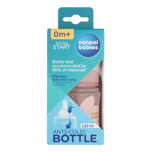 Zdjęcie produktu - 0 CANPOL BABIES Butelka antykolkowa EasyStart GOLD 0m+ 120ml R&oacute;żowa 35/239