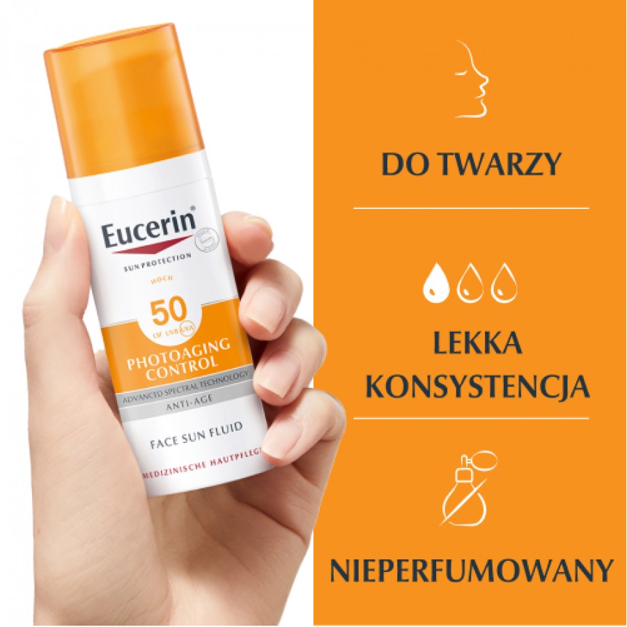 Miniaturka artykułu - #1 Eucerin Sun Protection Photoaging Control SPF 50+ Fluid ochronny przeciw fotostarzeniu, 50 ml
