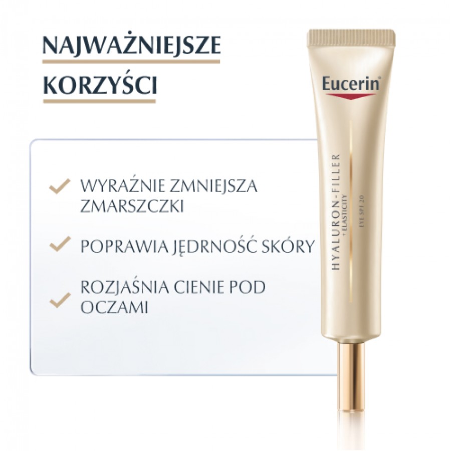 Miniaturka artykułu - #0 Eucerin Hyaluron-Filler + Elasticity Przeciwzmarszczkowy krem pod oczy SPF 20, 15 ml